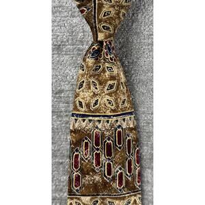 Vintage Strathmore Silk Tie Earth Tone Geometric Floral Brown Burgundy 90s USA